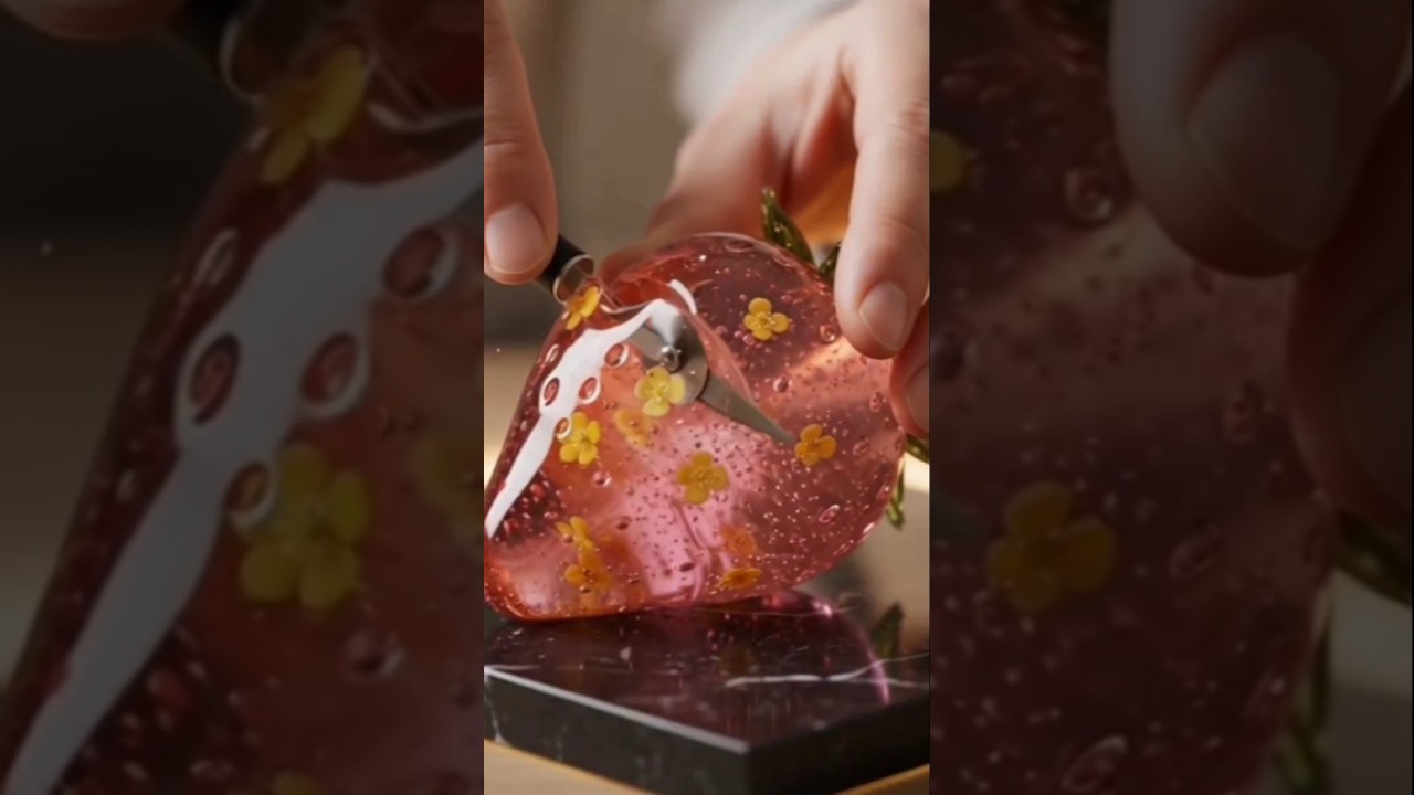 cutting glass strawberry ASMR🍓