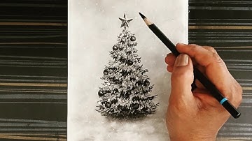 How to draw christmas tree step by step with pencil.