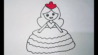 How to draw easy Princess in a beautiful Dress | Easy drawing and Coloring for Kids & Toddlers