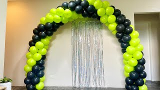 Balloon arch without stand | Black and yellow green #balloons #balloonarch #balloonwithoutstand