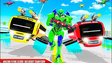 Flying School Bus Robot: Hero Robot Games / Android Games