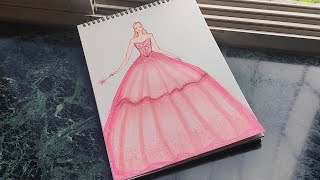 Fairy Pink Dress Fashion Illustration ✨ | Soft & Dreamy Dress Drawing Tutorial 🌸🎨 #satisfying #art screenshot 5