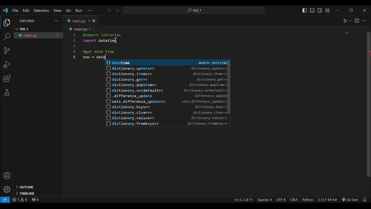 Write now date and time in python - asmr not talking - YouTube