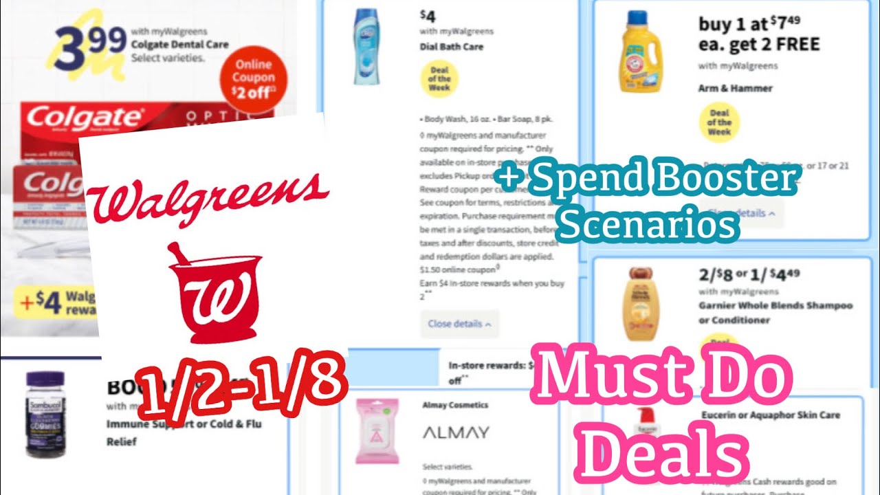 WALGREENS MUST DO DEALS 1/2-1/8 + SPEND BOOSTER SCENARIOS | 2 EASY FREEBIES