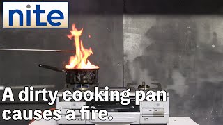 【nite-ps】Gas stove:3.Frying oil in a dirty cooking pan catching fire during heating on a gas stove