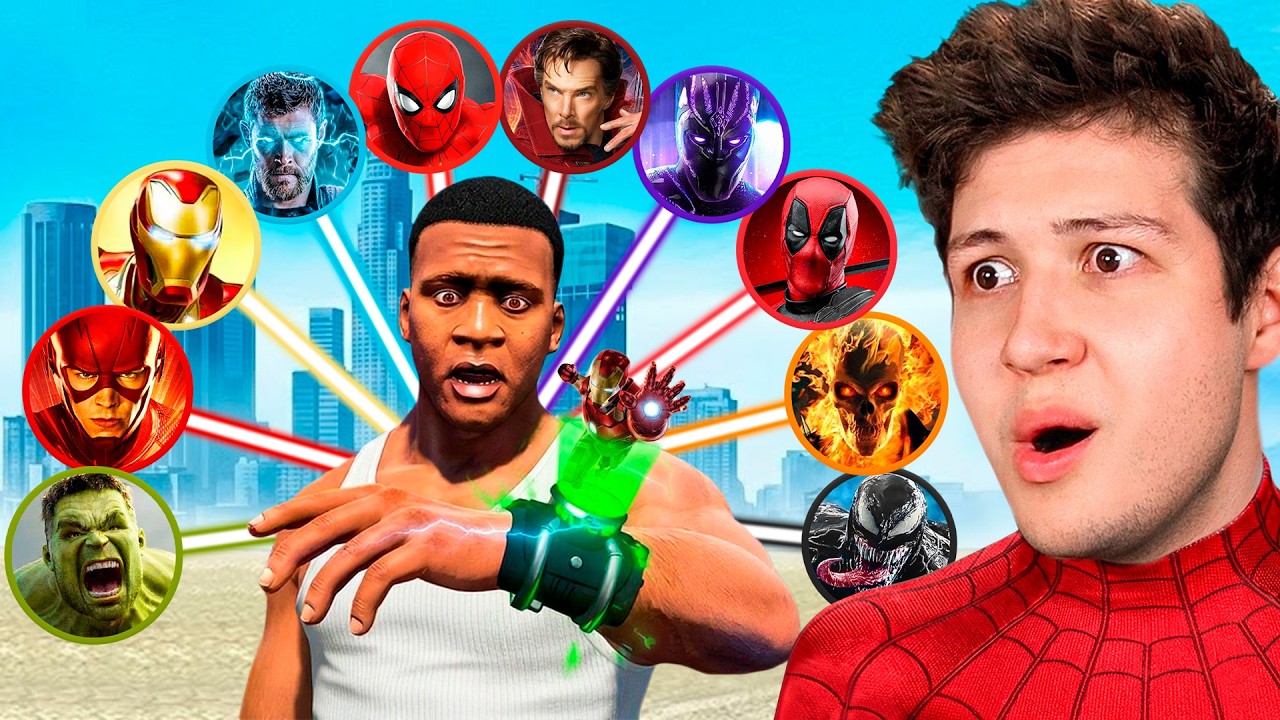 Me CONVIERTO en TODOS los SUPERHÉROES en GTA 5! 🦸‍♂️🕷️ (Película)