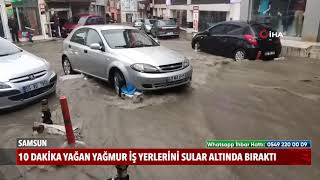 10 Dakika Yağan Yağmur Iş Yerlerini Sular Altında Bıraktı
