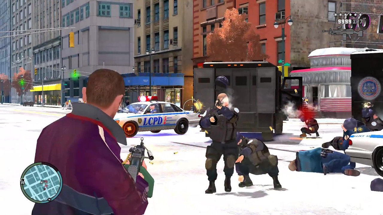 GTA 4 - NIKO -SHOOTOUT AT LIBERTY CITY & FIGHT WITH SWAT + SIX STARS