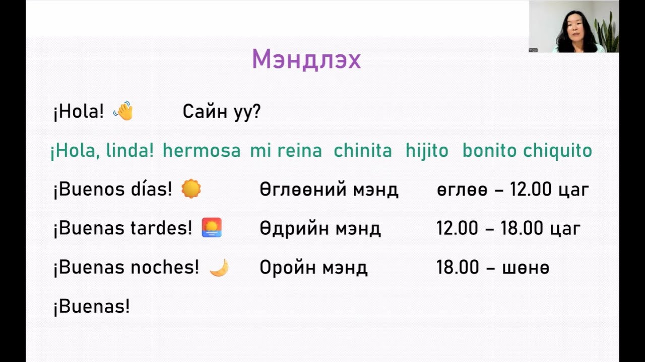 Испани хэлний хичээл 2 -  Мэндчилгээ, Харилцан яриа