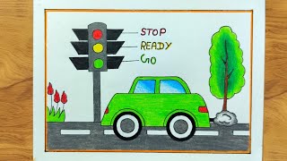 Road Safety Drawing for Kids | Easy Traffic Signal Art