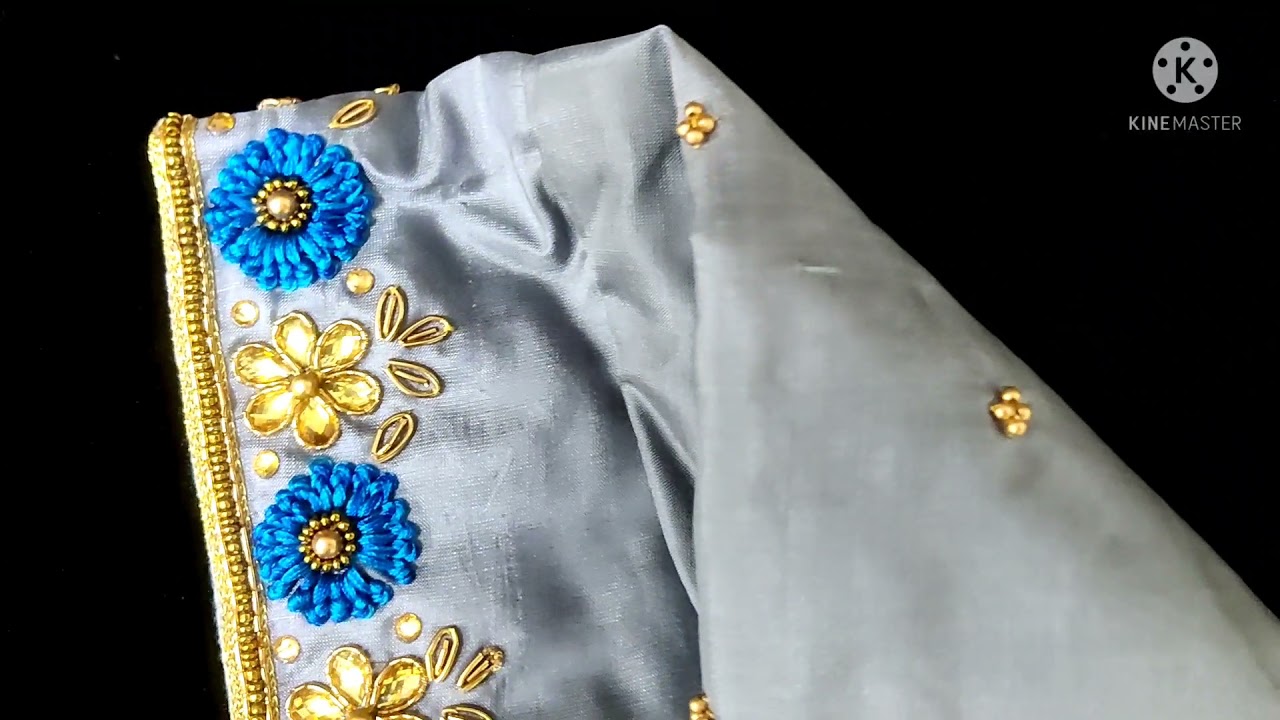 Aari work (thread 🧵 work blouse collections)gray with sky-blue &blue 💙 with green 💚 blouse design's.