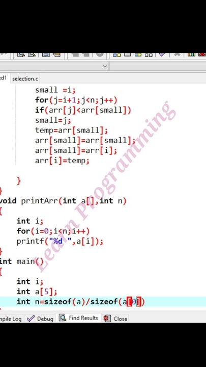 Selection Sort Program{Using Function} in C #shorts - YouTube image.
