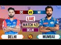 Live mi vs dc 43rd t20 match  cricket match today  dc vs mi live 1st innings ipllive