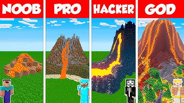 Minecraft Battle: NOOB vs PRO vs HACKER vs GOD: LAVA VOLCANO HOUSE BASE BUILD CHALLENGE / Animation