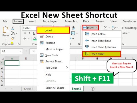 How to insert new sheet in Excel with shortcut key - YouTube