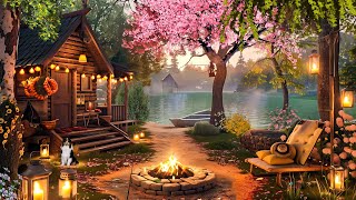 Cozy Lake House Porch in Blossom Forest Ambience🍀Piano& Nature Melodies for Energizing Your New Day