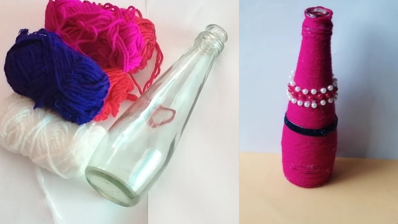 Glass Bottle Decoration Idea With Wool || Wool Craft