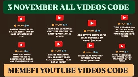 Memefi all video codes today 04 November | Memefi youtube video code I memefi video code today |