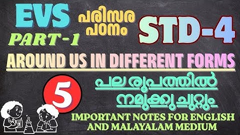 STD-4/ E V S- പരിസര പഠനം/ UNIT-5/ AROUND US IN DIFFERENT FORMS- പല രൂപത്തിൽ നമുക്കു ചുറ്റും/ PART 1