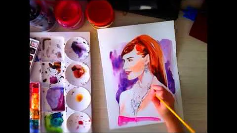 Jessica Biel timelapse watercolour portrait painting
