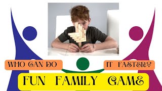 Fun family game. Jenga. Wooden sticks game.// Who can do it faster?