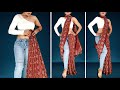 How to drape saree in neck wrap style with jeans  top shorts