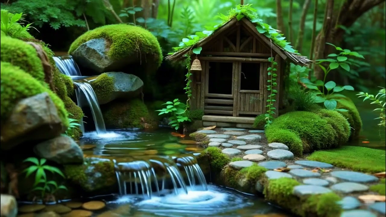 🍃 Fantasy Forest Hut Water Stream 💦 | Relaxing Soft Instrumental Music for Deep Sleep & Inner Peace