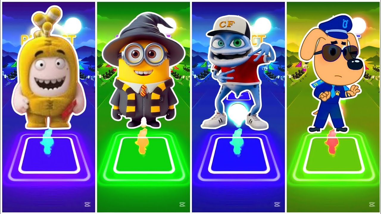 Oddbods Fuse Vs Minions Vs Crazy Frog Vs Sheriff Labrador - Tiles Hop Edm Rush🎶