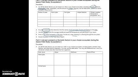 Environmental Science Unit 2 Field Study - Ecosystems
