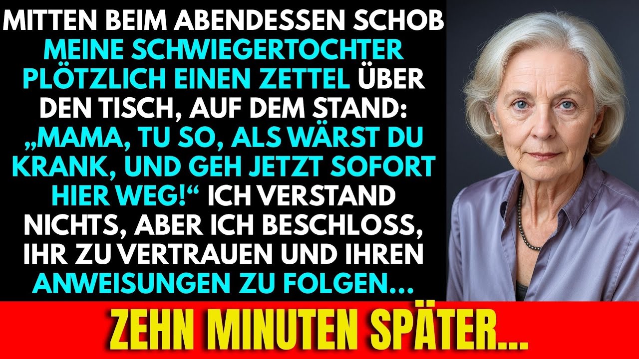Ich saß am Sonntagstisch mit meinem blauen Porzellan, dem Brathähnchen und dem Spätburgunder, der auf der Anrichte atmete, als meine Schwiegertochter Lena mir eine zweimal gefaltete Notiz unter...