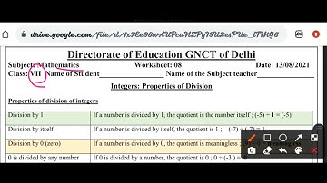Class-7|Solution of Doe maths worksheet-8|Date-13/8/21|Integers: properties of Division