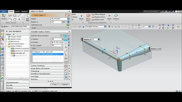EDGE BLEND I VARIABLE RADIUS FILLET IN NX