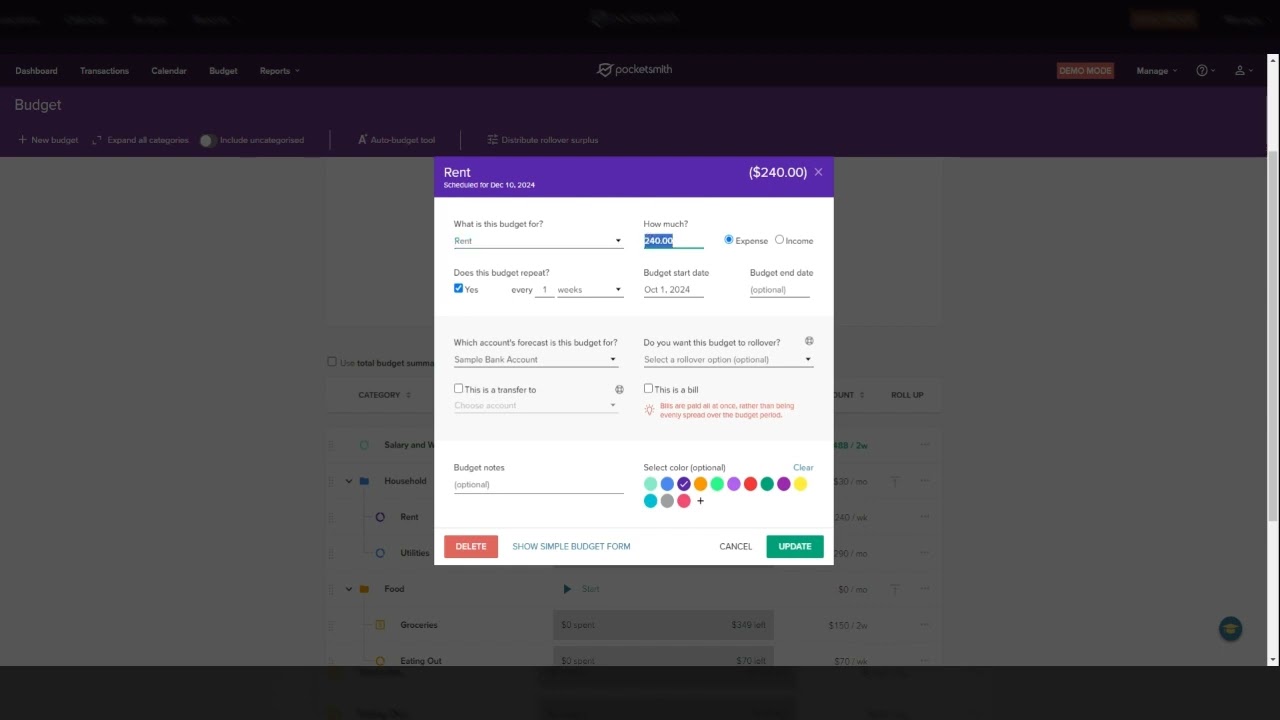PocketSmith - Editing Exisiting Budgets