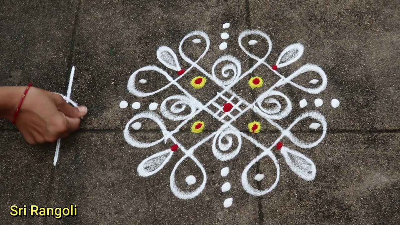 2 min Rangoli Designs🌻 4x2 dots Small Muggulu 🌻Friday Rangoli Designs🌻Side Border Rangoli Design