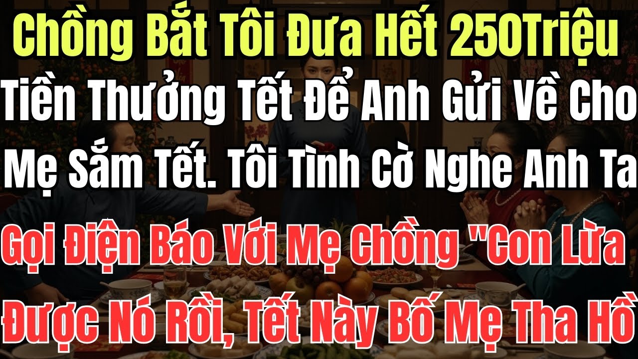 Chồng Bắt Tôi Đưa Hết 250Triệu Tiền Thưởng Tết Để Anh Gửi Về Cho  Mẹ Sắm Tết. Tôi Tình Cờ Nghe Anh