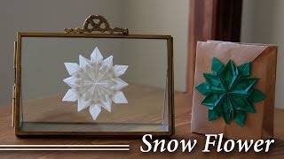 【折り紙１枚】雪の花★SnowFlower【Origami Tutorial】折り図付き♪snowflake（#70）