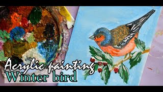 Acrylic PAINTING  Winter bird| Pictura pentru incepatori Pasare de iarna