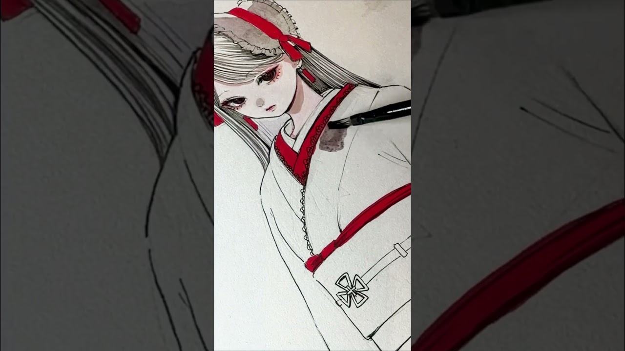 ダイソーの筆1本で塗ってみた #アナログイラスト #イラストレーター #イラストメイキング