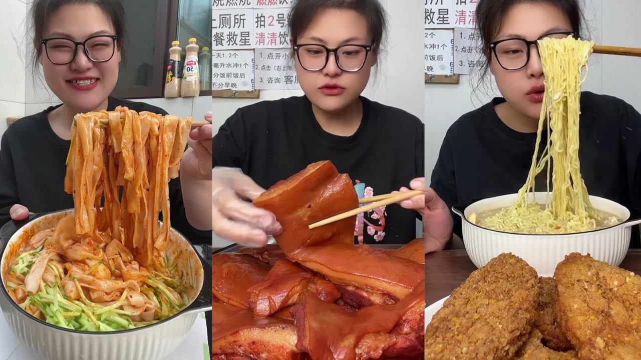 Yummy /Eating Challenges 🤤 Pork belly Spicy noodles 🍜😋 fired chicken 🍗#eatingshow #delicious #eat 