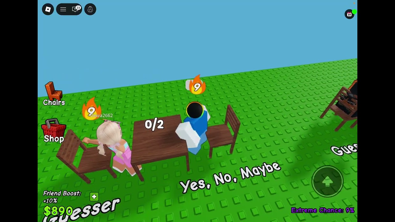 Playing yes no maybe game in Roblox