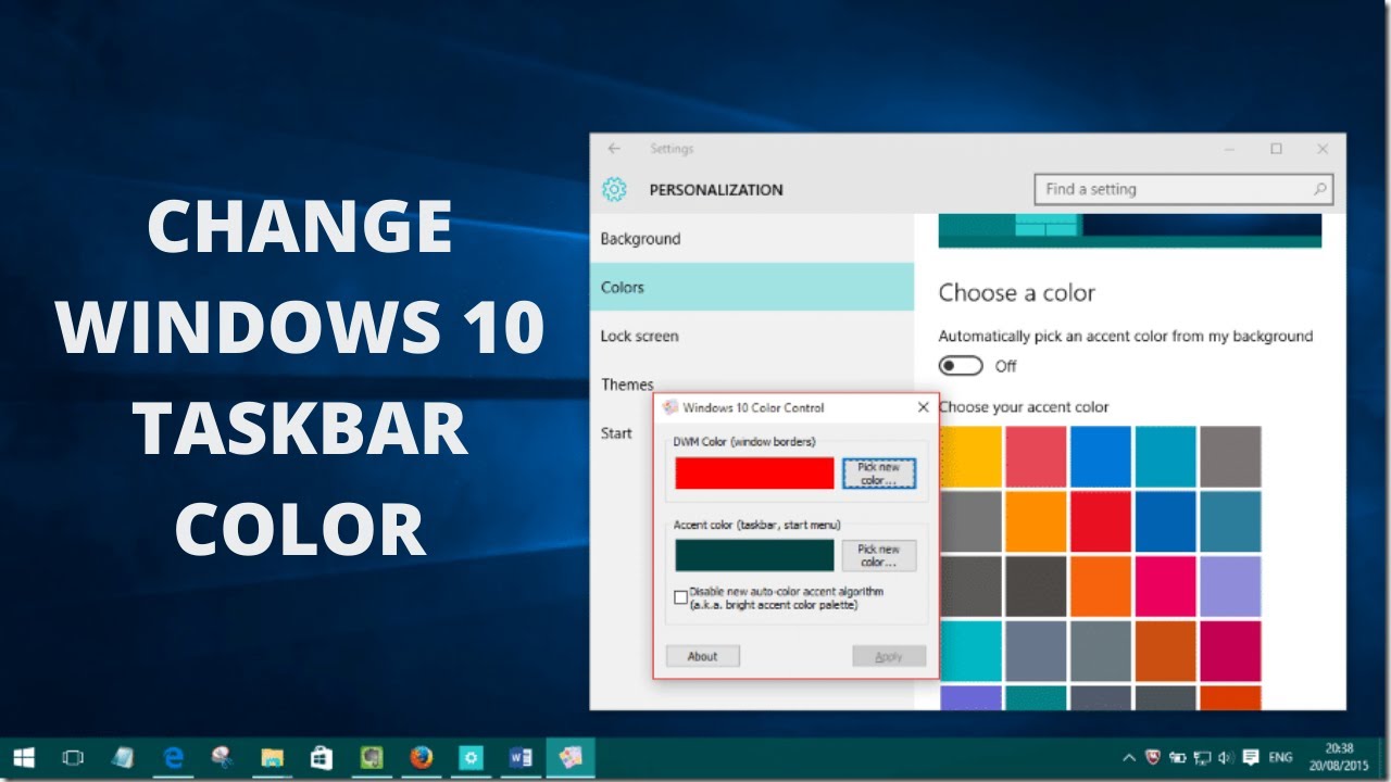 Bạn muốn thay đổi màu sắc thanh taskbar trên Windows 10 nhưng không muốn mất tiền kích hoạt? Đó là hoàn toàn có thể với phương pháp bí mật mà chúng tôi sẽ chia sẻ. Hãy xem hình ảnh liên quan để tìm hiểu thêm và tận dụng ngay những cách thay đổi màu sắc tuyệt vời này.