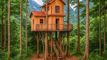 How I Built A Jungle Treehouse With PRIMITIVE Tools In 100 Days