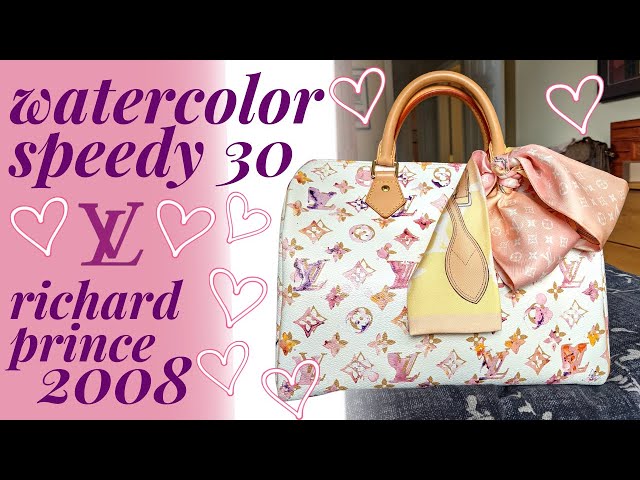 Louis Vuitton Richard Prince White Coated Canvas Watercolor Monogram Aquarelle Speedy 30 Gold Hardware, 2008 , Beige/Pink/White Womens Handbag