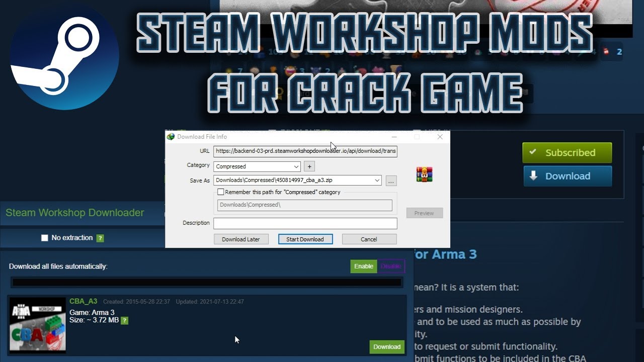 Tutorial download Mod Steamworkshop For Cracked game 