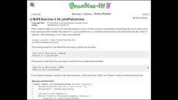 Java Practice It | Exercise 4.16: printPalindrome | if/else, input, method basics, Scanner, Strings
