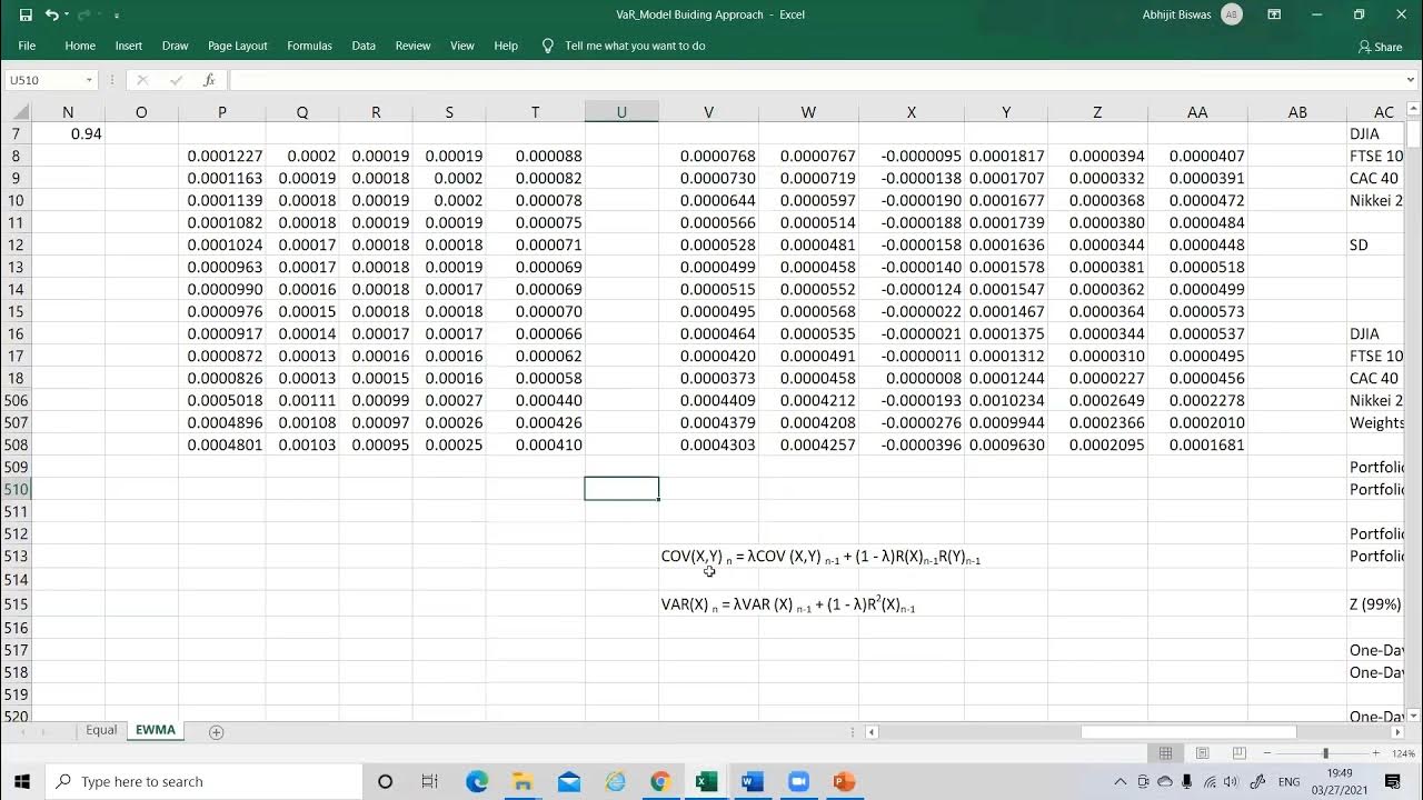 How to calculate VaR and ES under Model Building Approach Using EWMA - YouTube
