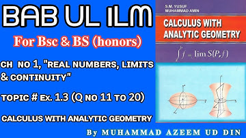 Calculus with Analytic Geometry, Ch no 1, Exercise 1.3, (Q no 11 to 20) | BAB UL ILM