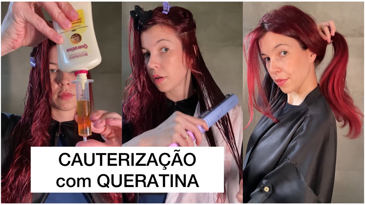 COMO FAZER CAUTERIZAÇÃO CAPILAR COM A QUERATINA LIQUIDA no CABELO ...