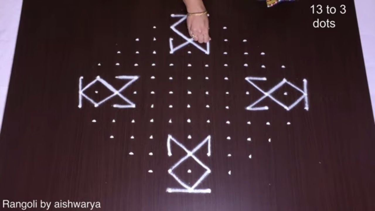 Big Rangoli For Diwali With 13 To 3 Dots