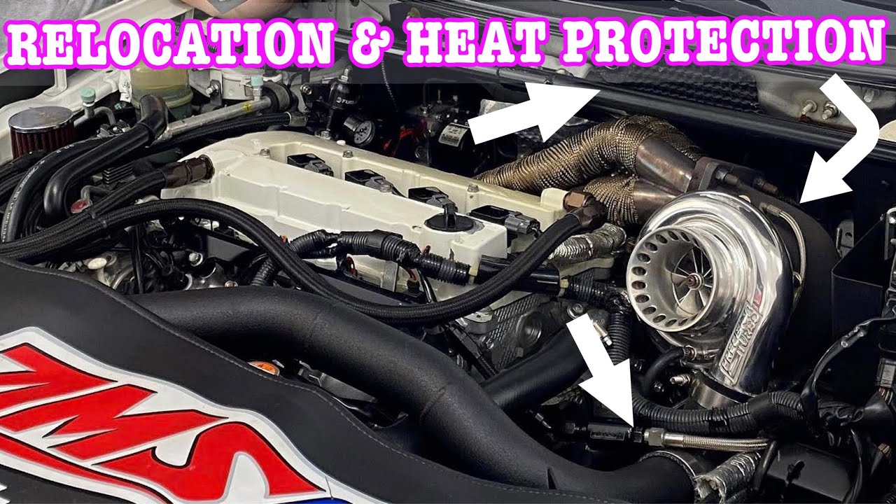 Evo X Sidewinder Turbo Kit Relocation u0026 HEAT Protection!! - YouTube